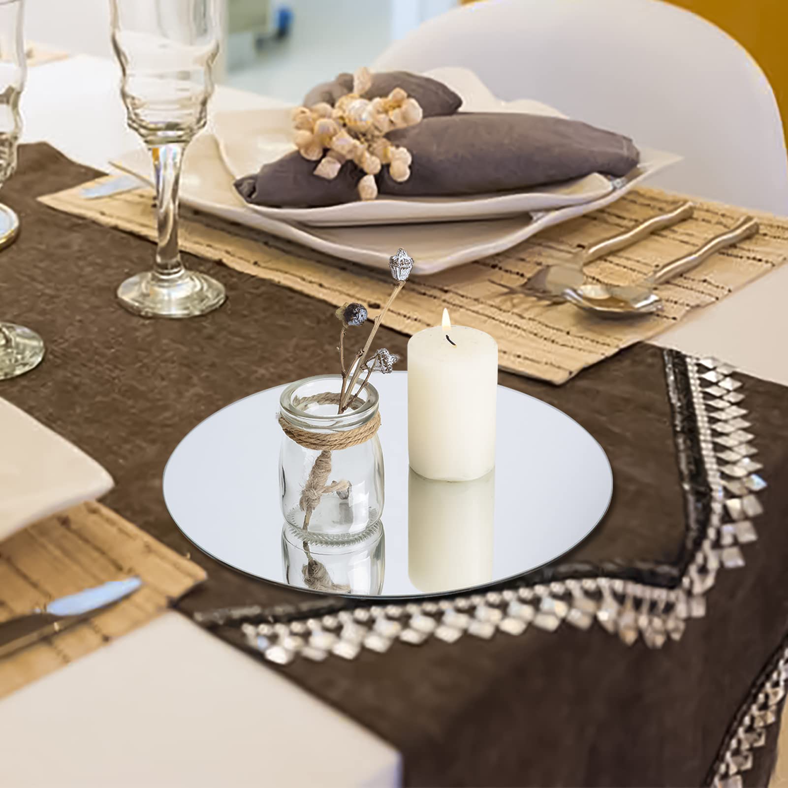 U HOME Okrągłe tace na lustra, 25 cm, okrągłe lustrzane świeczniki, na stół, dekoracje ślubne, baby shower, przyjęcie, lustrzane płytki, dekoracje świąteczne, zestaw 12, 2 mm