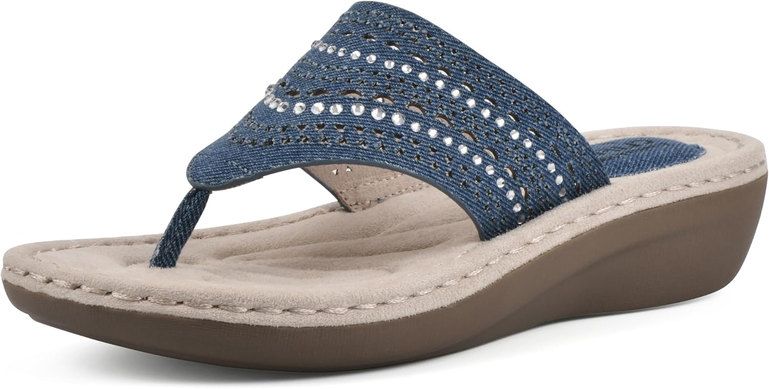 CLIFFS BY WHITE MOUNTAIN Women's Comate Rhinestoned Mini Wedge Flip Flop Sandal