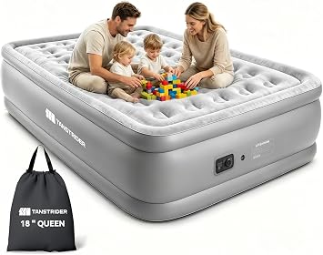 Queen Air Mattress with Built in Pump,18" Raised Blow up Air Bed,3 Mins Quick Self-Inflation/Deflation, Inflatable Mattress for Camping/Home/Guests/Travel Silver Gray