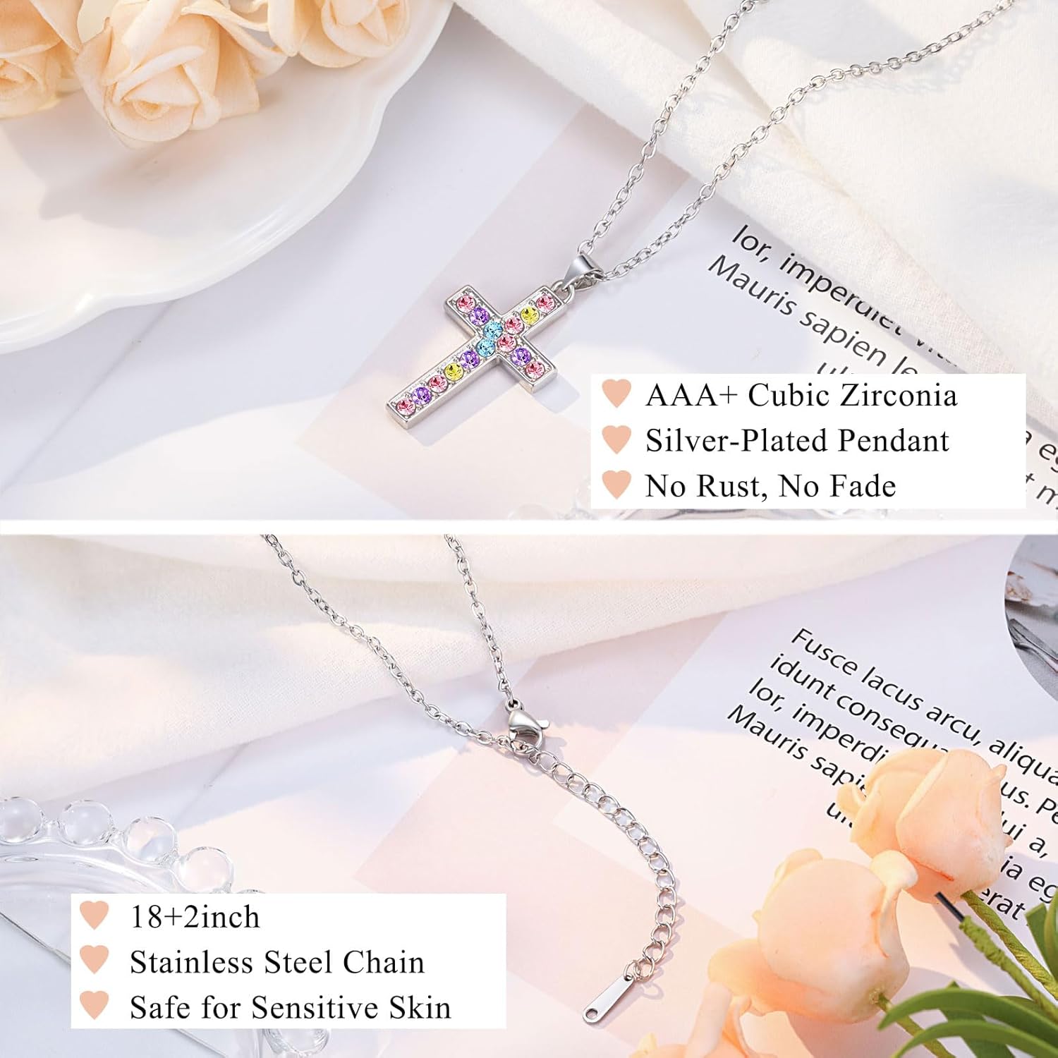 UPROMI Cross Necklace for Girls, Back to School Baptism Gifts for Daughter Granddaughter Niece Goddaughter - Image 3