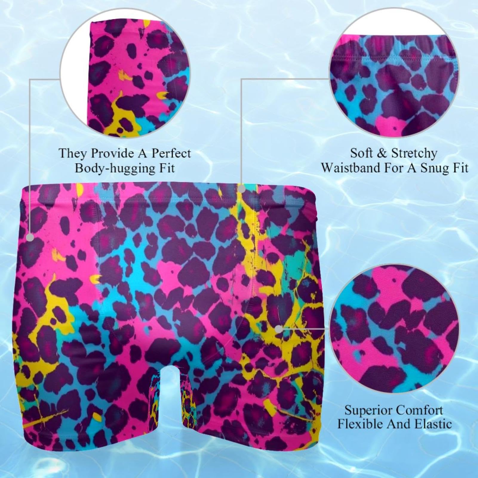 Mens Colored Leopard Print-1448 Jammer Swimsuit Elastic Waistband Short Boxer Swimsuit Board Shorts, XXL,
