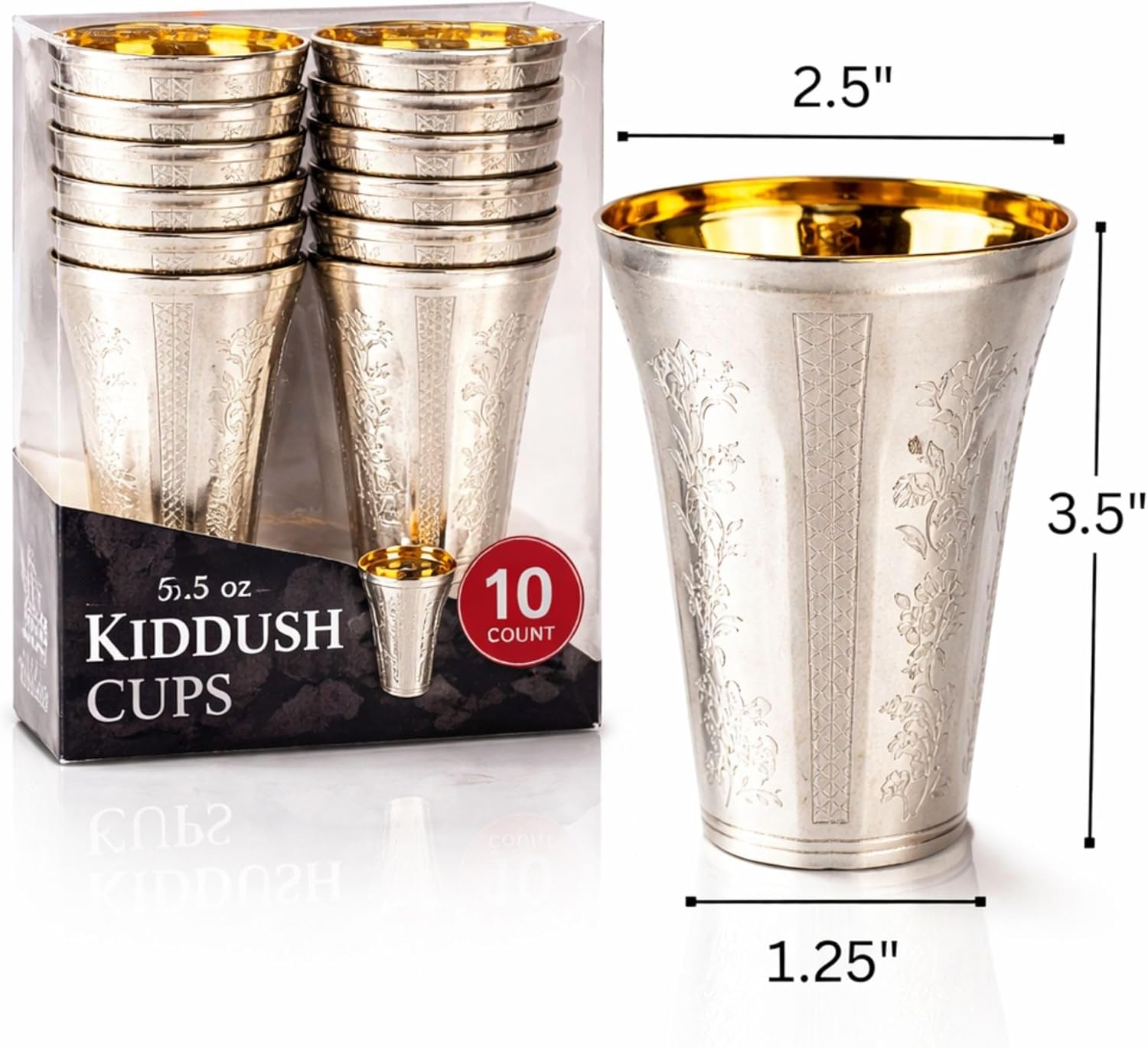 Decorline Kiddush/Kiddish 5.5Oz Round Cup | Silver Disposable Cups with Gold Interior | Elegant Design Cups for Shabbat Passover Jewish Holidays | Made of Durable BPA Free Plastic | 120 Counts