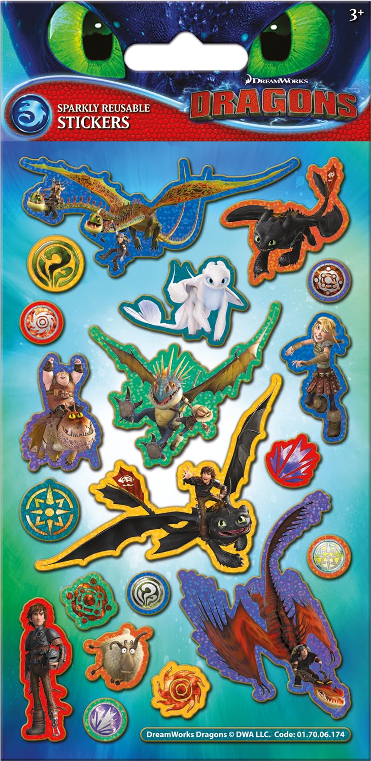 Paper Projects DreamWorks Dragons Sparkly Reusable Stickers | Official Licensed Product | Reusable on Non-Porous Surfaces, Metallic