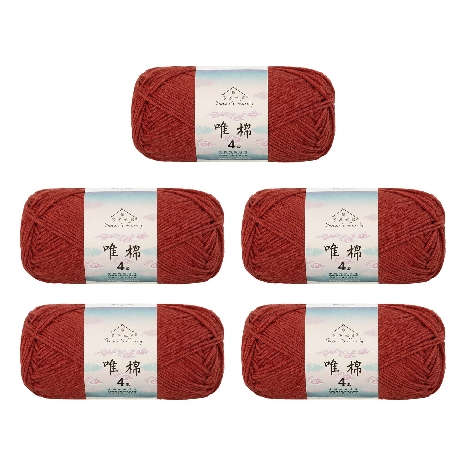 Susan's Family 4 ply 60% Cotton 40% Acrylic Yarn - Soft & Durable - 5 x 50g (1.76oz) - 655 Yards for Knitting & Crocheting - Baby Blankets, Amigurumi, Sweaters & More