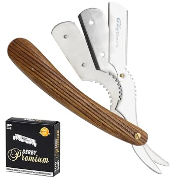 Straight Edge Razor Barber Genuine Wood Handle Stainless Steel Folding Razor, Cut Throat Razors 100 Free Blades