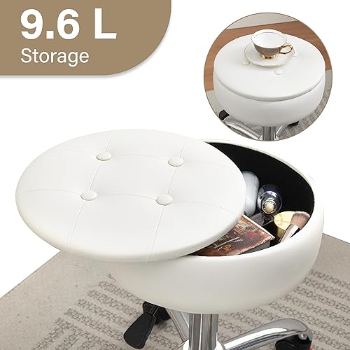 Miniatura 10 de Gitrah Taburete de tocador, silla de tocador para sala de maquillaje, silla de maquillaje ajustable, otomana, asiento de piel sintética negra con