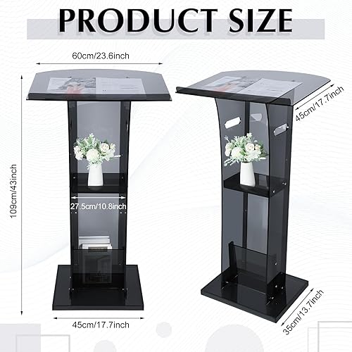 Vista 2 de Geetery Podio de acrílico transparente, púlpito de iglesia con estante de almacenamiento, púlpitos de aula para conferencias, discursos de iglesia
