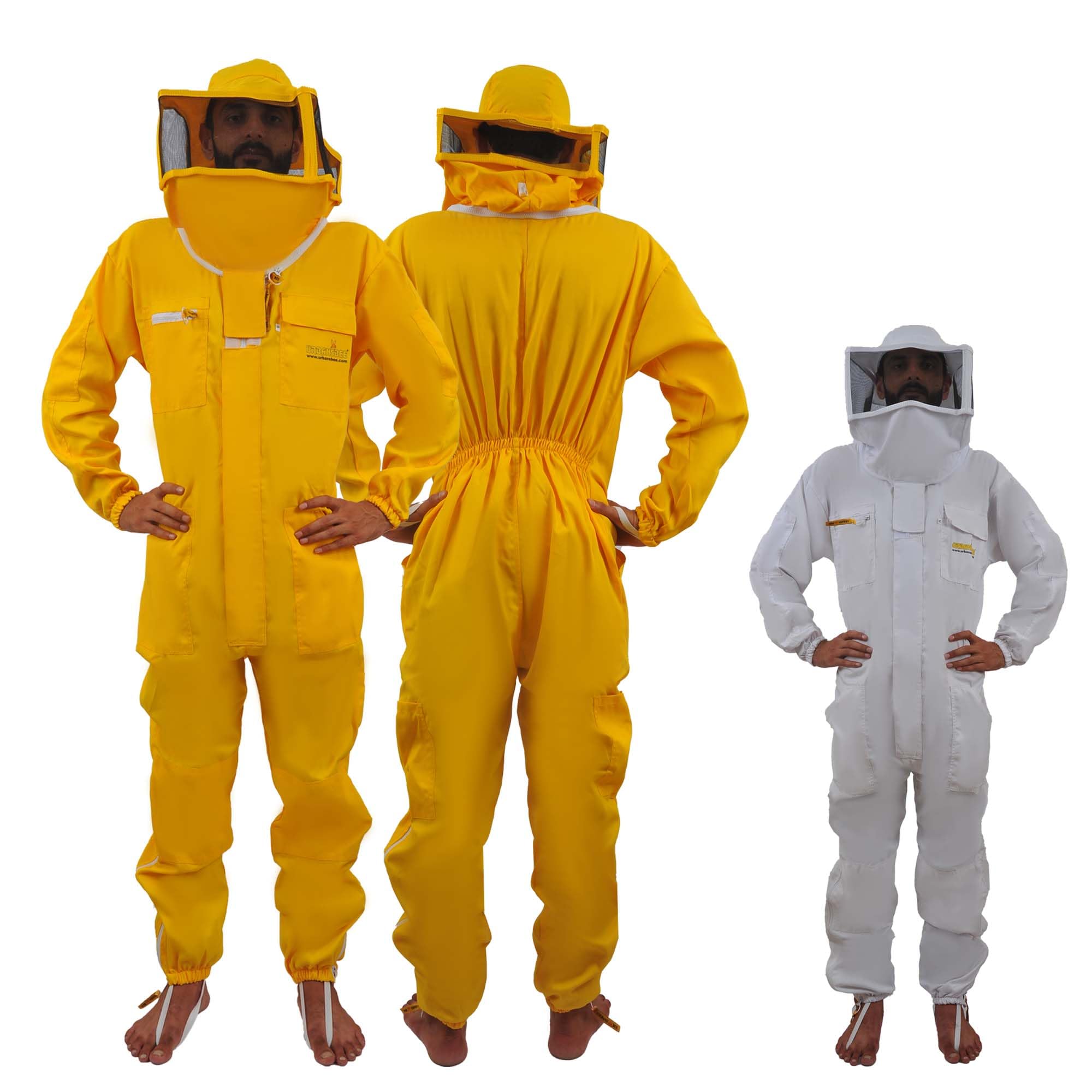 Tuta Apicoltore professionale Abito Apicoltura Cotone Quadrato Cappuccio eampia tasca per gli apicoltori contro le punture delle api Tuta Naturale ape (XL, Giallo Con Cappello Quadrato)