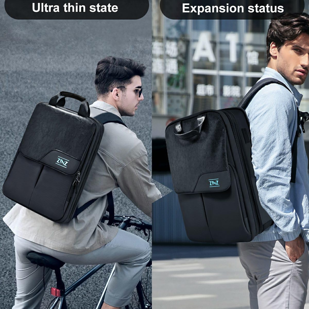 ZINZ Slim & Expandable Laptop Backpack 15.6 16 17 inch Travel Business Backpack Water-Resistant Daypack for Men and Women,Black - Image 6