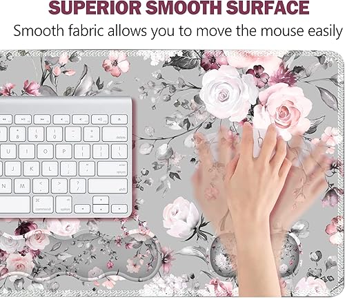 Miniatura 4 de ARTSO Alfombrilla de mouse extendida para juegos, reposamuñecas para teclado, juego de almohadillas para mouse con soporte para muñeca, base de goma