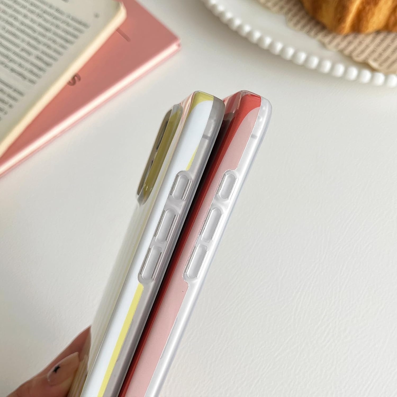  Cute Vertical Striped Case for iPhone 13 Pro,Orange | Raised Edge Protection/Soft Anti-Scratch Back/Slim and Glossy/Fashion Simple Pattern Phone Cover for Women Girls thumbnail