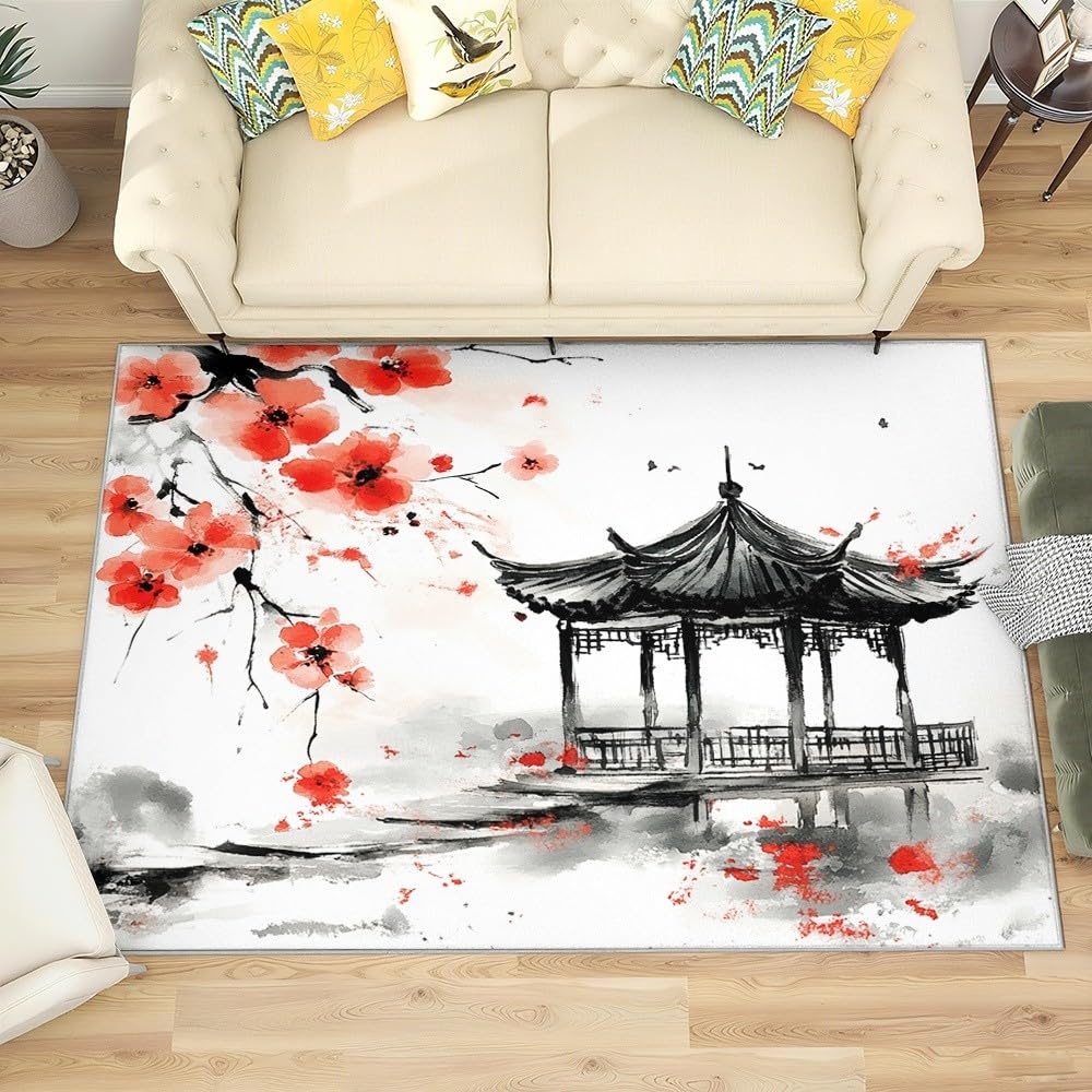 Generisch Budynek w stylu japońskim, miękki, antypoślizgowy, nadaje się do prania, 160 x 230 cm, biały, łatwy w pielęgnacji, z krótkim włosiem, odporny na zabrudzenia, do salonu, sypialni, biura i