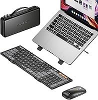 ProtoArc XKM01 CaseUp Foldable Keyboard Mouse Combo with Laptop Stand - Portable Bluetooth for MacBook Windows PC Travel