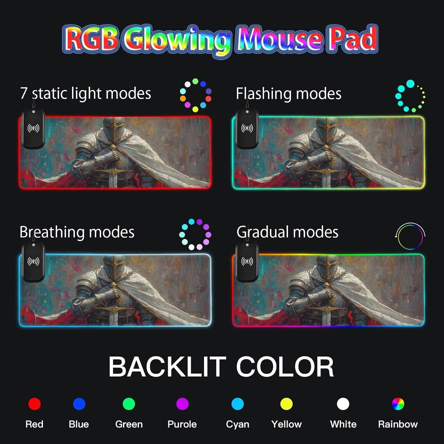 AIXIWAWA (Knight with Armor Wireless Charging Mouse Pad 15 w RGB Glowing Mouse Soft Mat Large Oversized Gaming Keyboard Pad for Desk