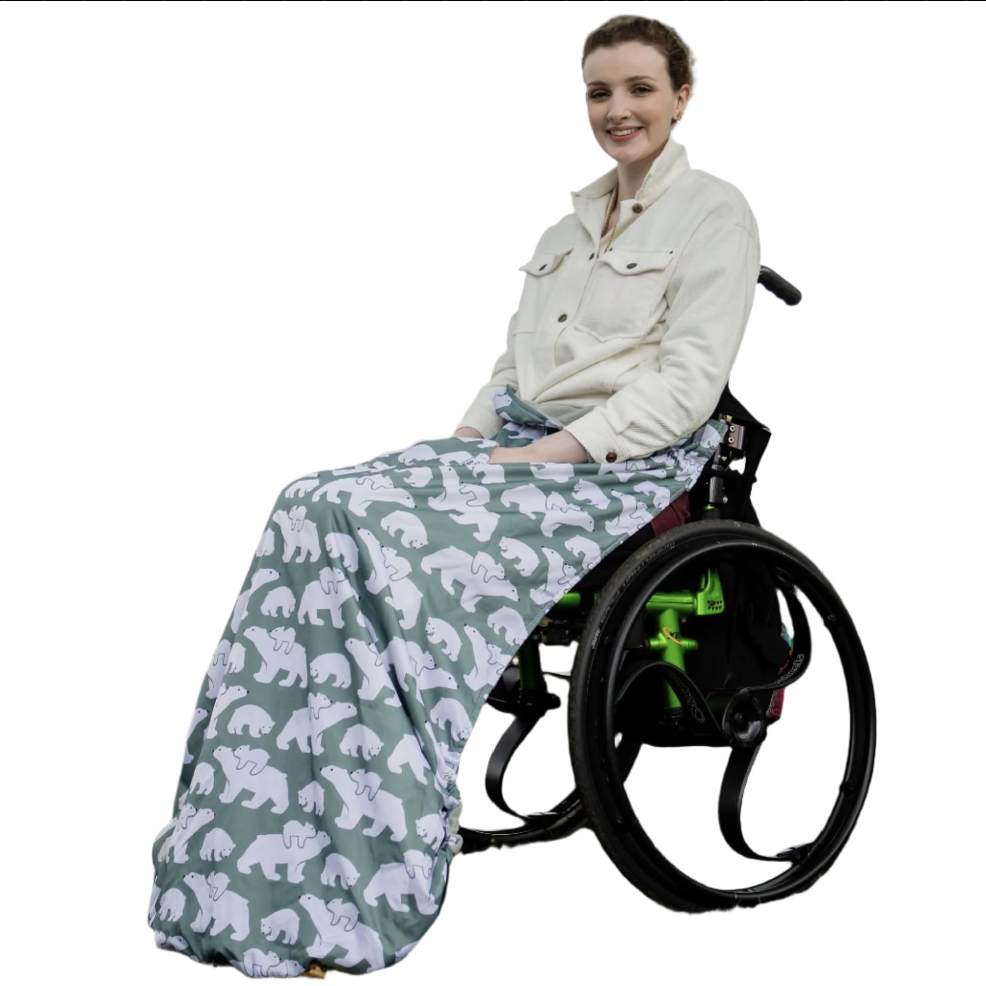 BundleBean - Fleece-Lined Wheelchair Cosy Cover (Polar Bear) - Adult Size 100% Waterproof Rain Cover for Wheelchair Users, Universal Fit for Manual and Powered Wheelchairs, Easy to Fit, Blanket