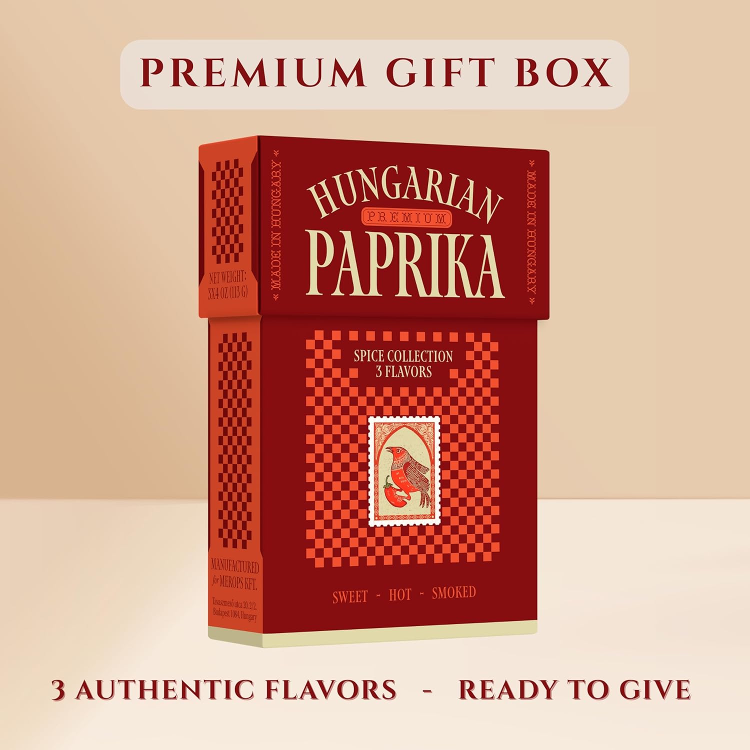 Premium Hungarian Paprika Spice Collection GIFT SET – Sweet, Smoked & Hot (3 x 4 oz) - Five Traditional Hungarian Recipe Cards – Non-GMO – Authentic Seasoning Spice in Resealable Bags by MEROPS