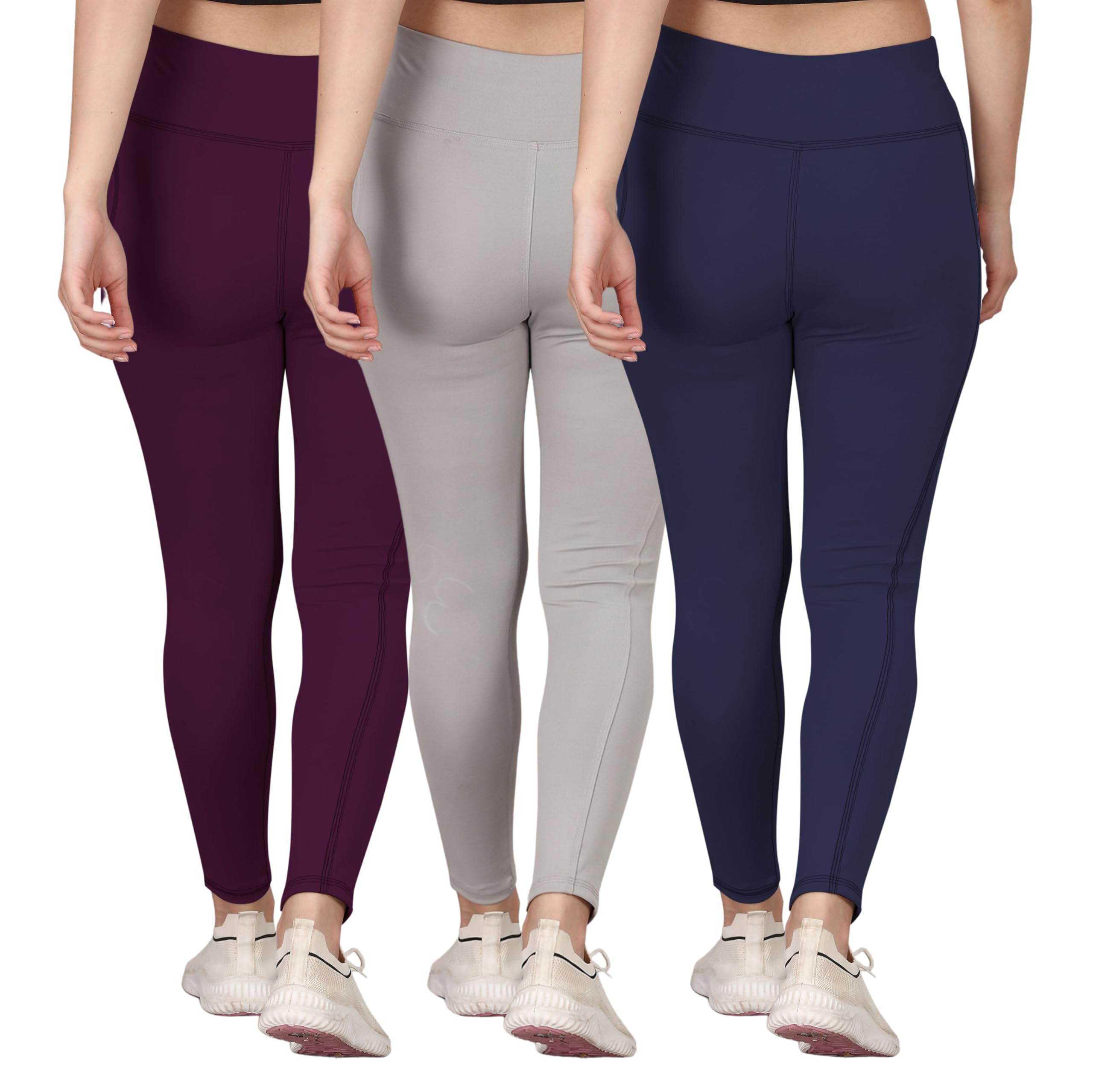 kashikay creation Women’s Polyester Stretchable Leggings with Solid Print High Waist Cargo Style Slim Fit and Standard Length | Activewear Tights | Gym Fitness Leggings | Daily Use Set | Pack of 3-picture-15