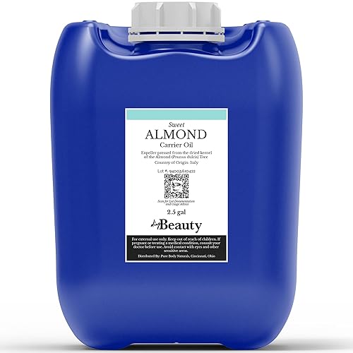 Aceite de almendras dulces a granel, Jerrican grande de 2.5 galones, prensado en frío, 100% puro, aceite de Prunus Dulcis - Hidratante para piel,
