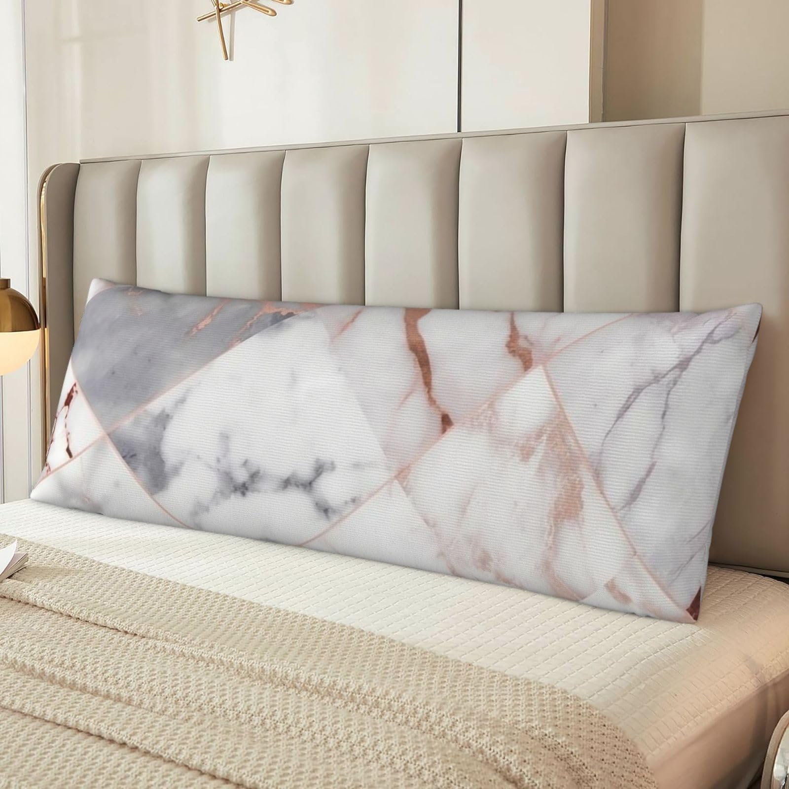 White Marble Rose Gold Body Pillow Case Cover, Microfiber Long Pillow Cases, Ultra Soft and Cozy Plush Body Pillowcase Decorative Long Bed Pillow Cover for Sleeping 20x54 Inches