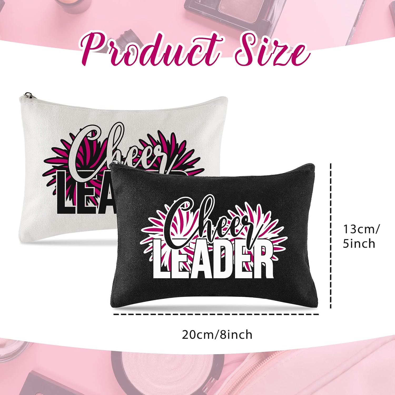 18 Pieces Cosmetic Cheer Bag Cheerleader Gifts Canvas Cheer Makeup Case Portable Travel Cheerleading Bag Toiletry Zipper Pouch for Teen Girls Women Teammates, 2 Colors - Image 2