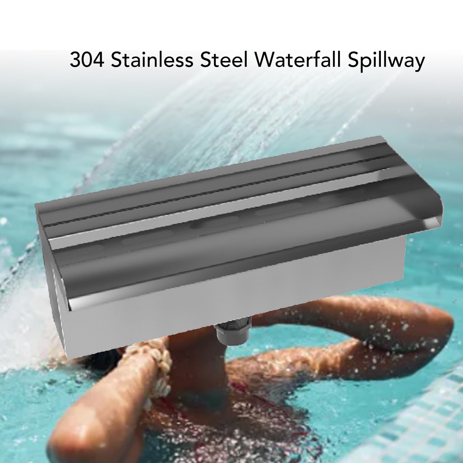 Asixxsix Ambas en la Cascada, Fuentes Al Aire Libre de Acero Inoxidable Negro, Kit de Cascadas con Conector de Tubería, Vertenga Rectangular de Agua para Nadar, Piscina (400 mm)