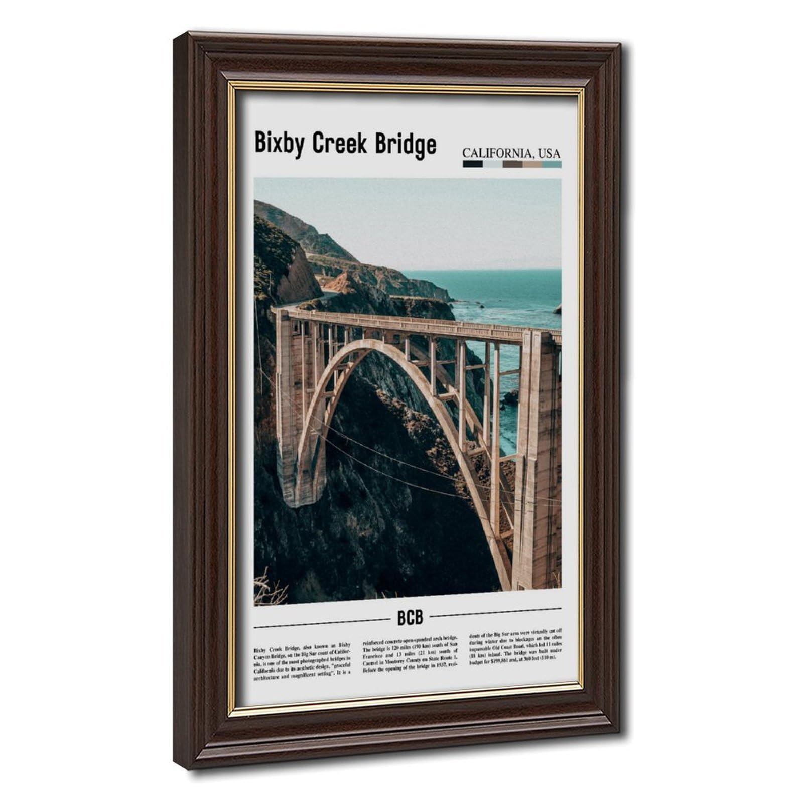 Wcyb Mokume Gane Frame Bixby Creek Bridge Monterey County California Usa Scenery Travel Prints Posters Canvas Deco Paintings Wall Art For Office Hangable Frame 8" L X 12" W
