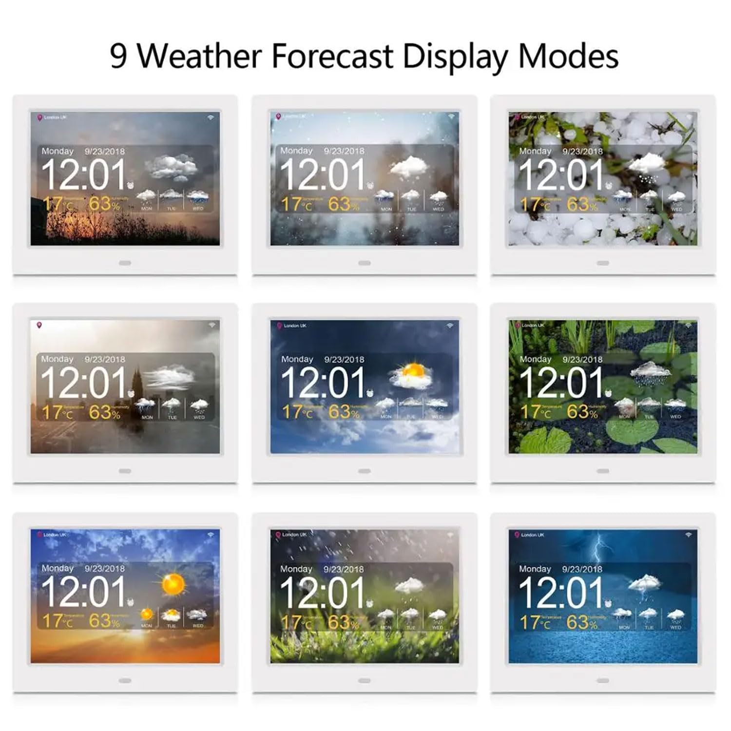 Reloj Meteorológico WiFi De 10 Pulgadas, Pronóstico del Tiempo 9 Modos De Visualización, 5 Despertadores, 4 Niveles De Brillo Ajustable, con Reloj Humidificador De Temperatura Meteorológica