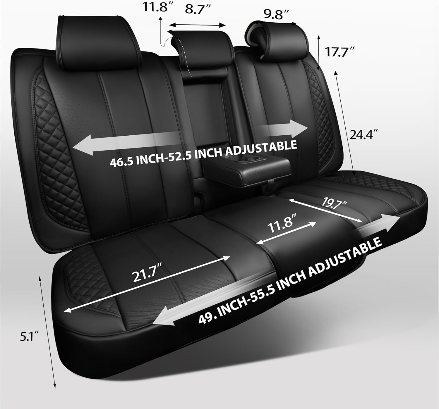 CAR PASS Waterproof Leather Back Seat Covers, Nappa PU Leather Rear Seat Bench Cushioned Breathable Back Row Protector Universal Fit for Car Sedan SUV Pickup Truck, Backseat Rear (Black)