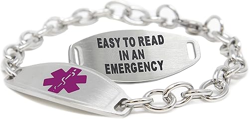 Miniatura 9 de Pulsera de alerta médica para mujer, identificación médica grabada personalizada, cadena de eslabones de acero de 0.236 in