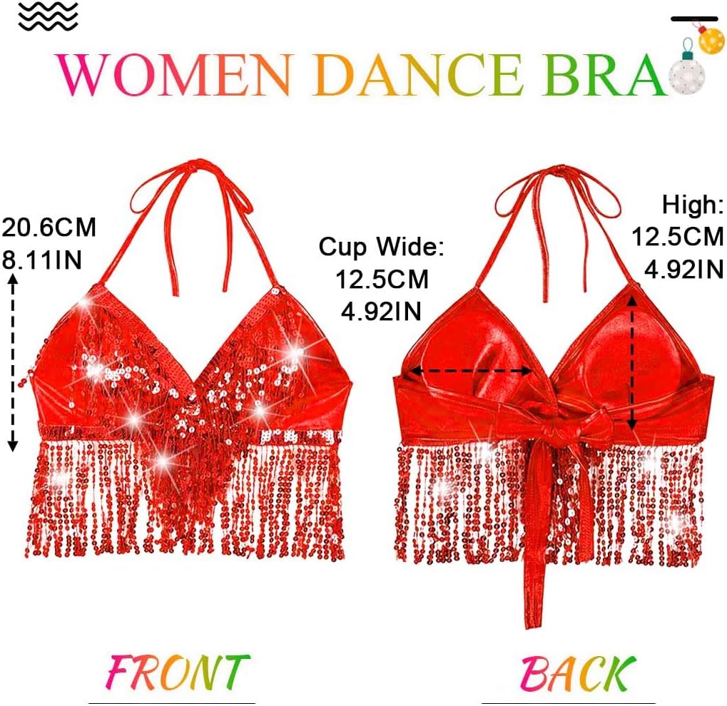 Nicute Silver Sequin Top Fringe Bra Top Sparkly Belly Dance Tops for Women - Image 4