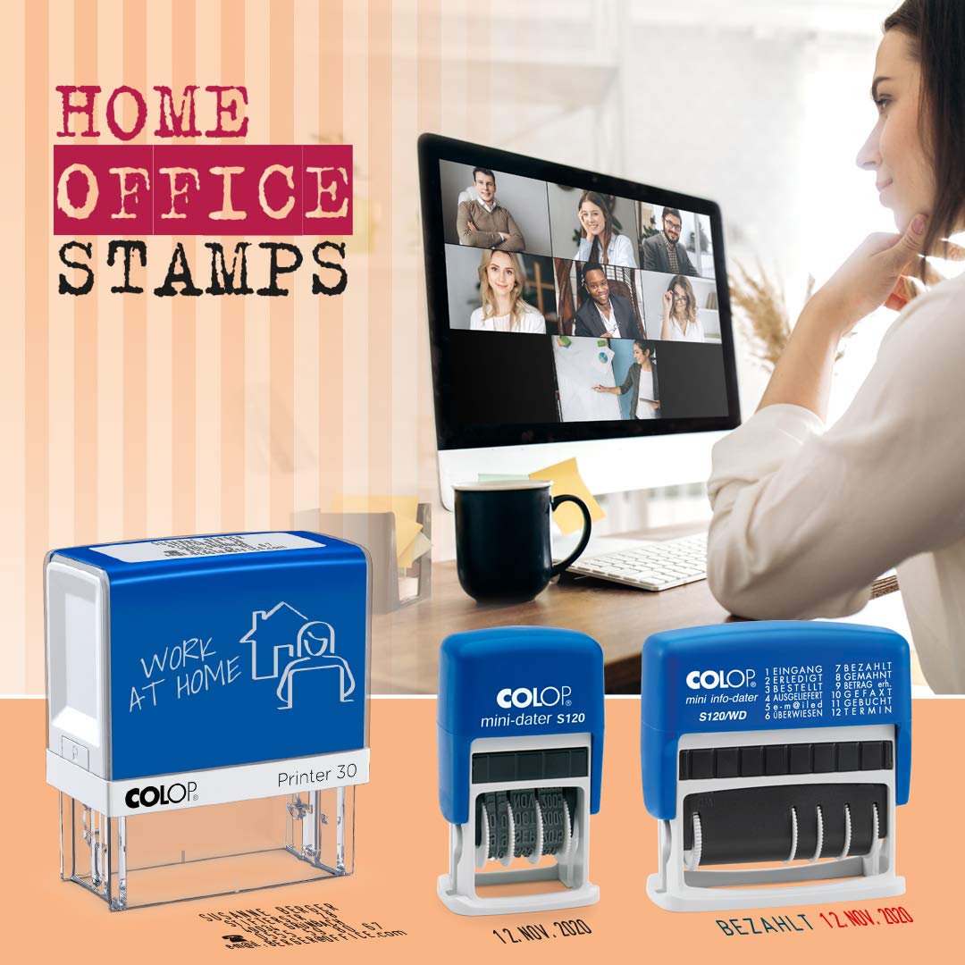 COLOP Home Office zestaw, składający się z drukarki 30 zestaw z klasyfikacją typów, datownik S 120 i stempla S 120 WD