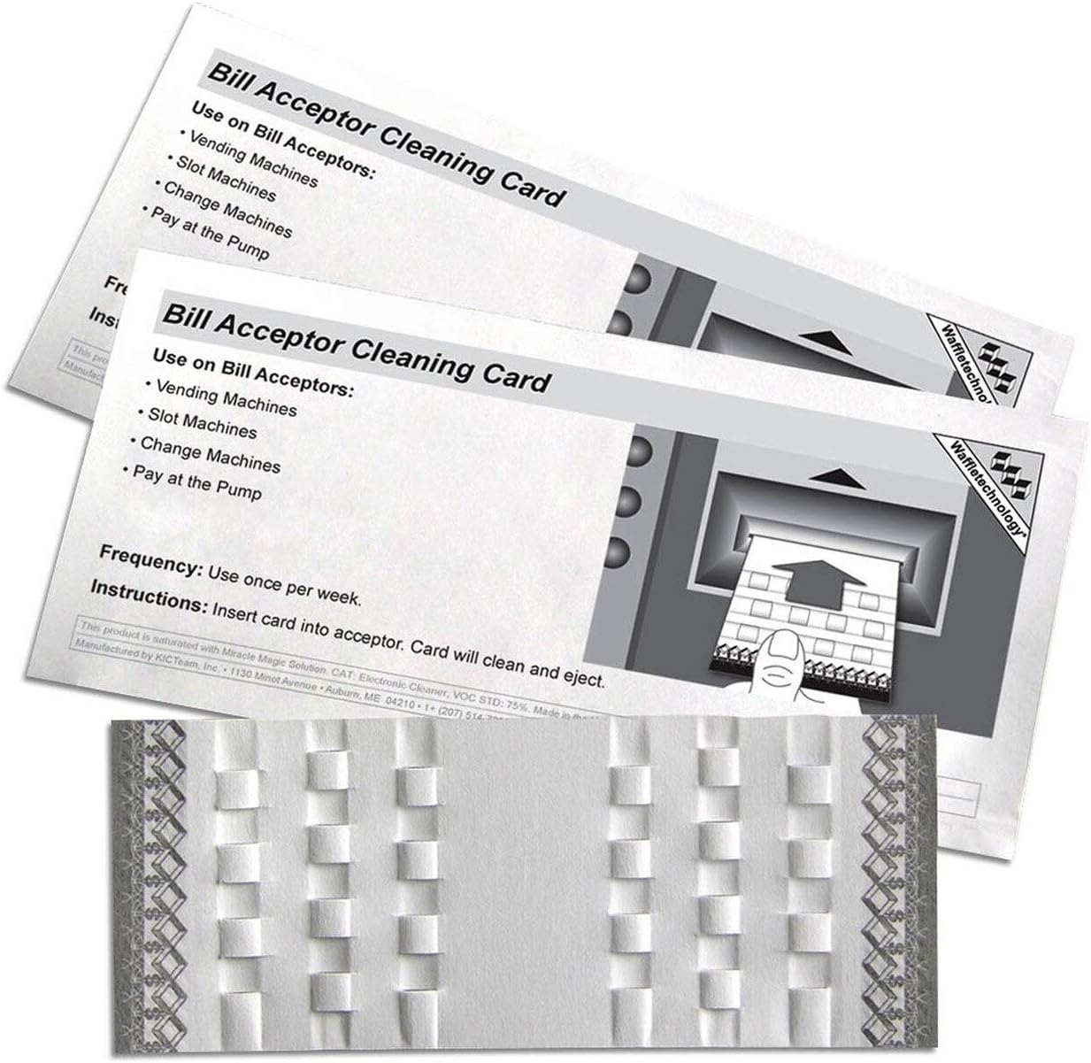 Waffletechnology KICTeam Cleaning Cards for Bill Acceptors (15 Cards) - Includes Magnetic Stripe for Universal Acceptance - Presaturated with MiracleMagic - Made in USA
