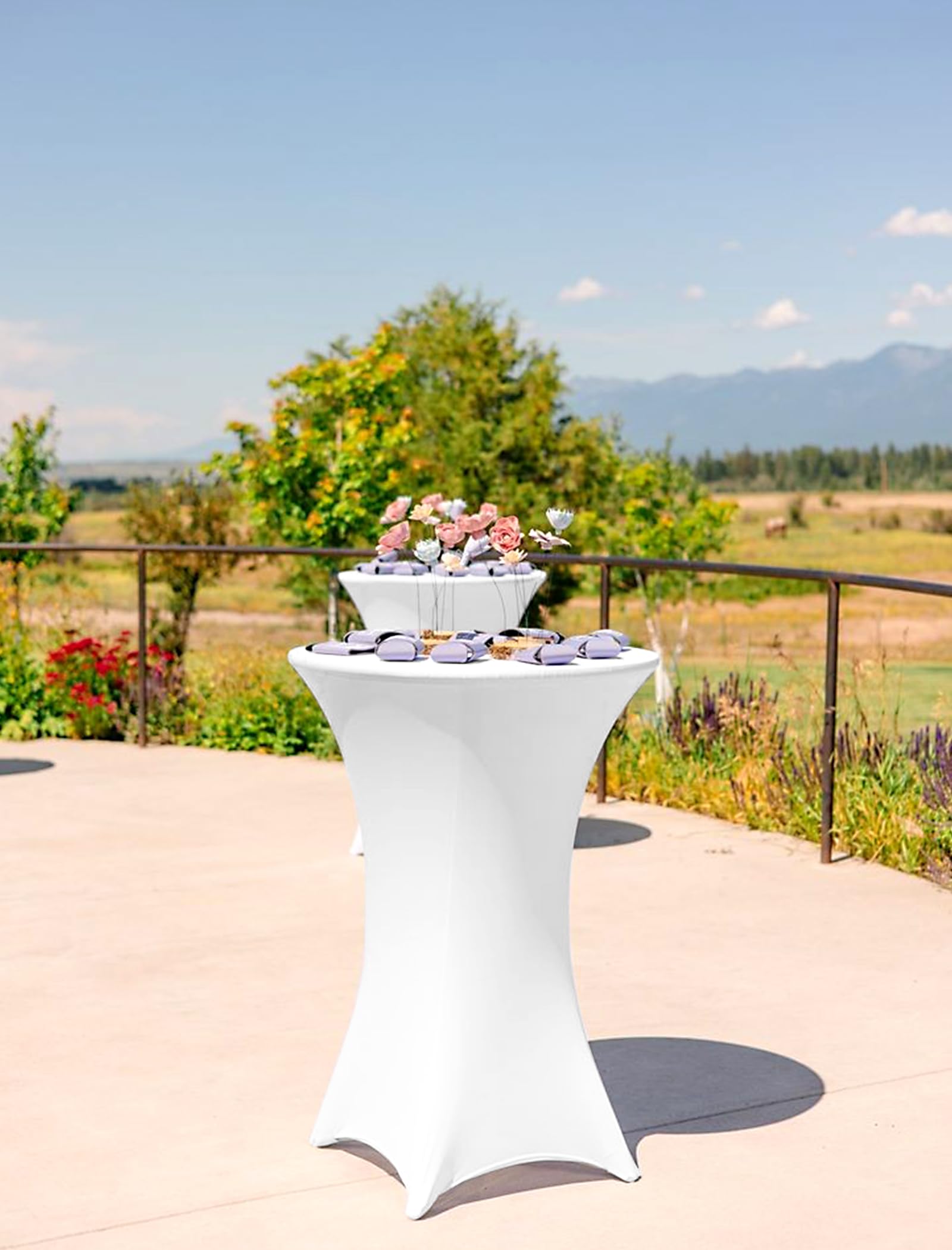Paquete de 6 manteles elásticos de elastano con esquinas cuadradas de 80 x 110 cm, color blanco, para mesa alta, impermeables, para cóctel, bar, boda, cóctel, fiesta, banquete (blanco)