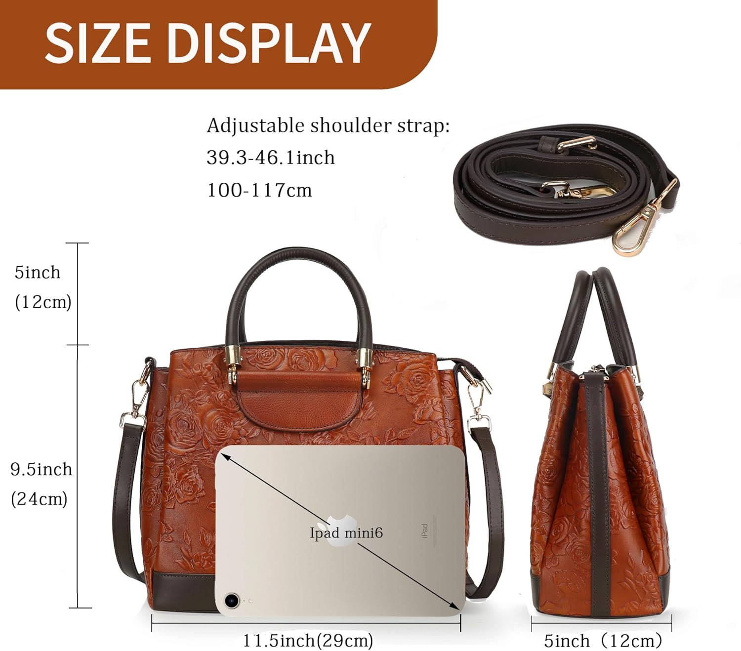 Crossbody Bag For Women Leather Shoulder Bag Purse and Handbag Tote Bag Medium Satchel Vintage Embossing Pattern - Image 2