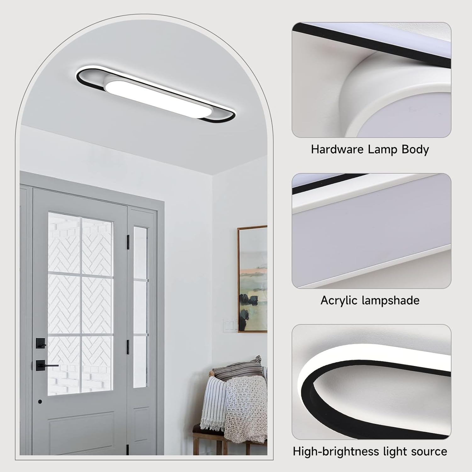 3Ft Cool White Modern LED Ceiling Lighting,50W Metal Linear Ceiling Lamp,6500K High Brightness Simple Long Light for Kitchen Dining Living Room Laundry, Garage Cloakroom Lighting (36.2Inch)