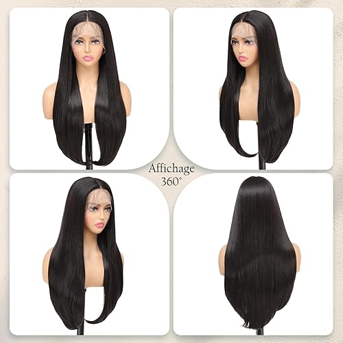 Miniatura 8 de X-TRESS Pelucas de encaje frontal HD de 28 pulgadas de largo para mujeres blancas y negras, densidad 180, sin pegamento, pelo de bebé previamente