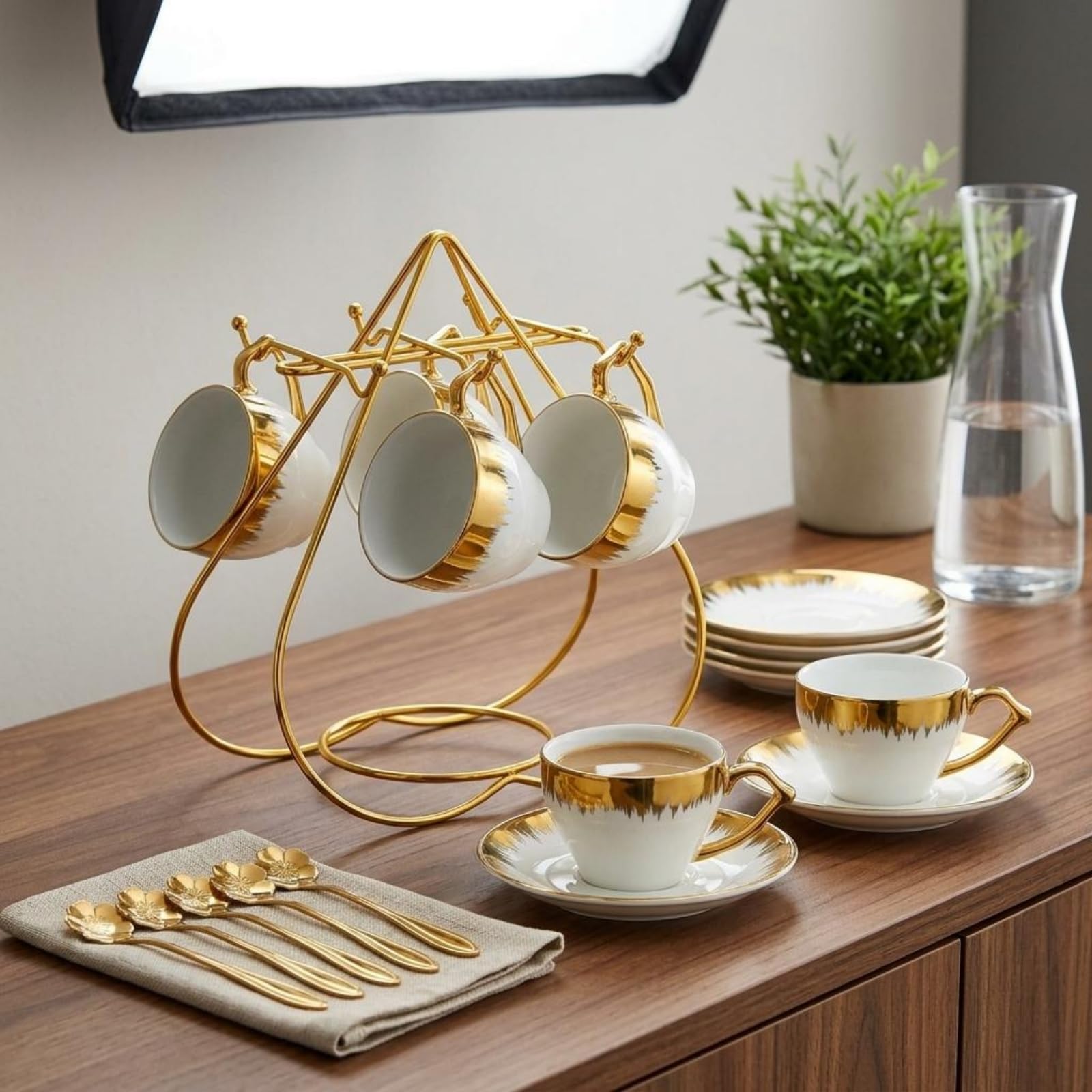 STYLEHEAVEN 6 Sets Ceramic Coffee Cup Set Elegant Gold Rim Cup Set