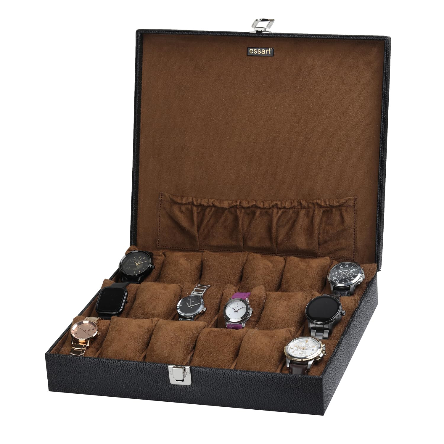 essart Mens and Womens Watch Box Holder Organizer Case In 18 Slots of watches In PU Leather with Black color (WL-04-P-Black) (B0CT8WL91Y) Amazon Price History, Amazon Price Tracker