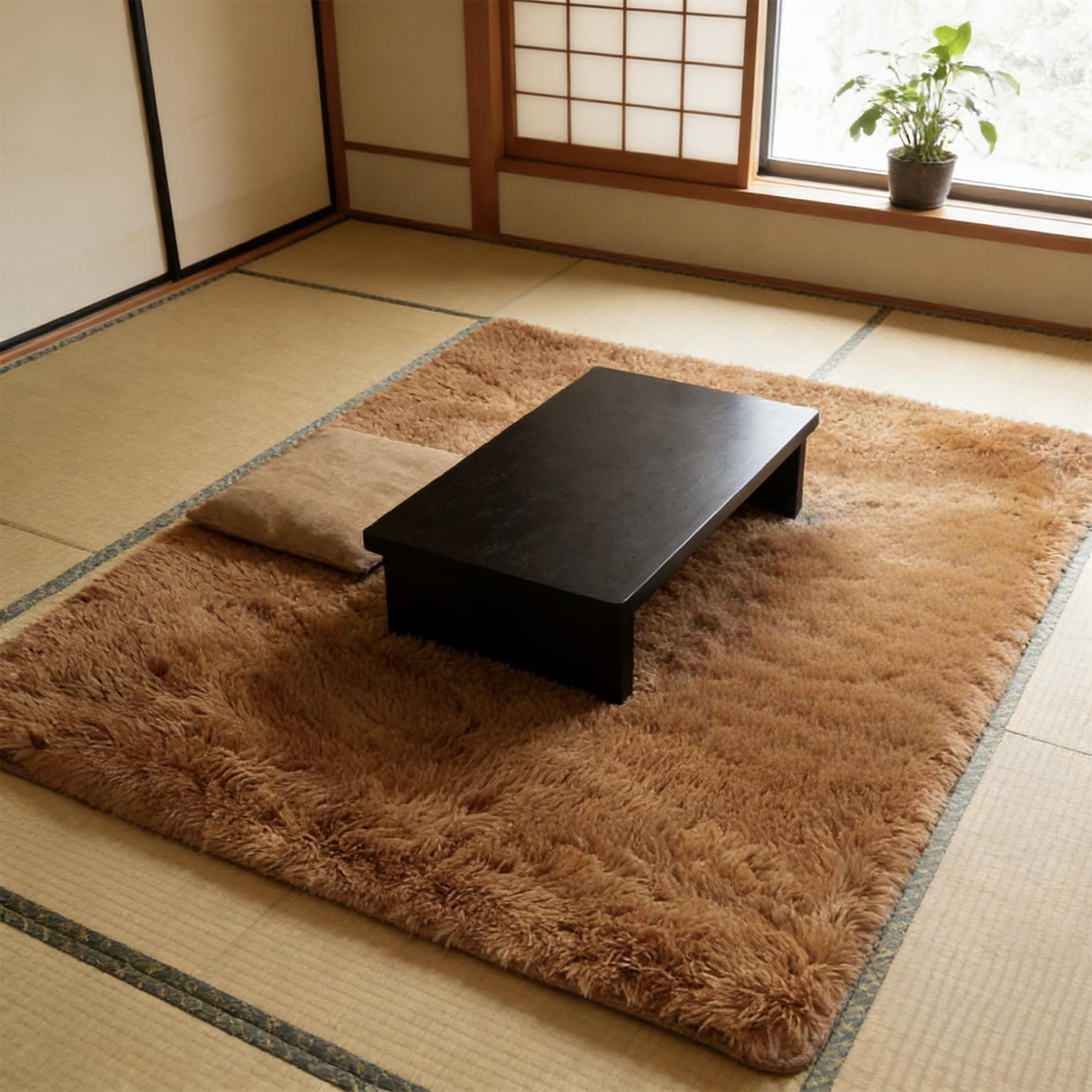 Tapis de salon marron pour créer une ambiance cocooning et chaleureuse