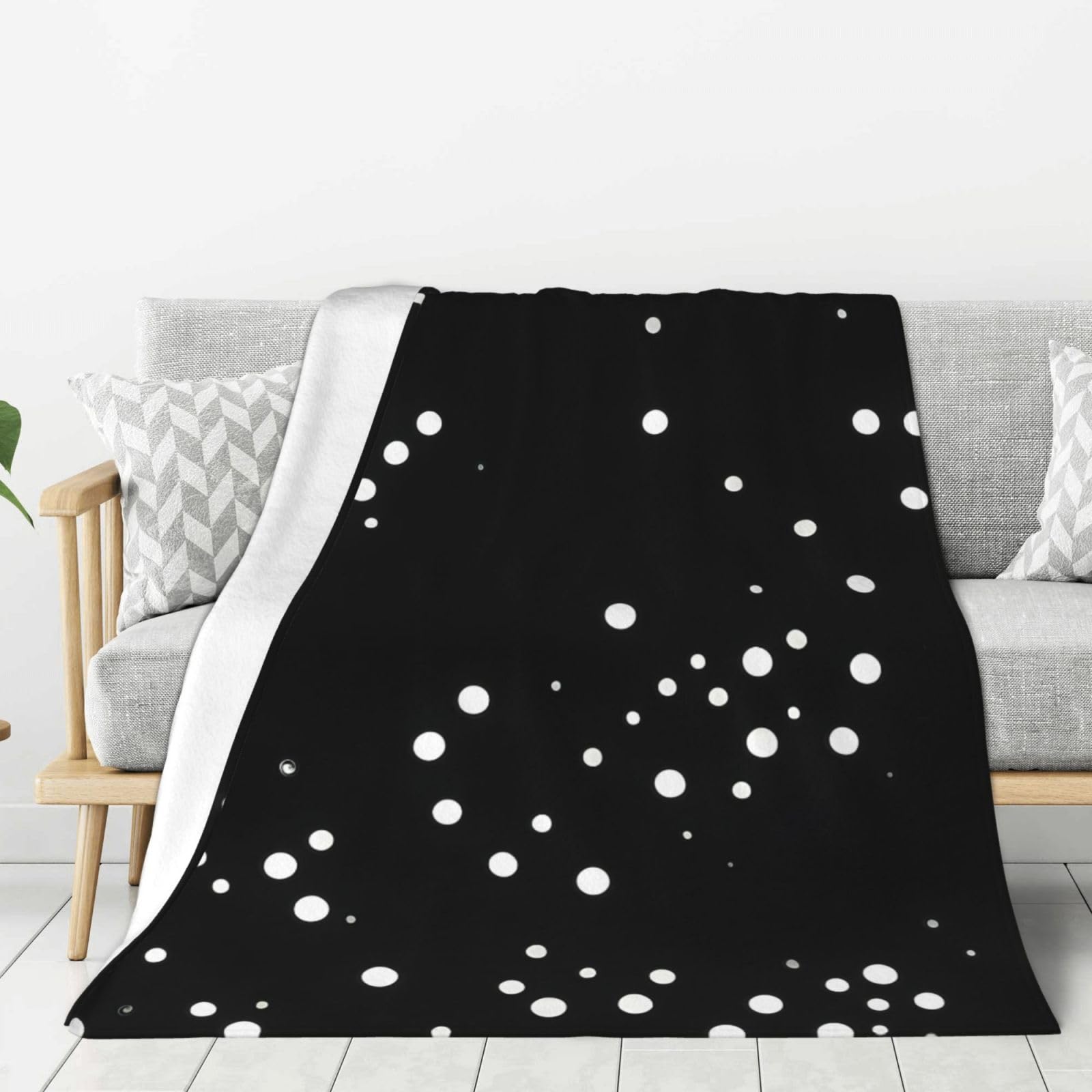 Manta de franela negra de puntos para sofá y cama