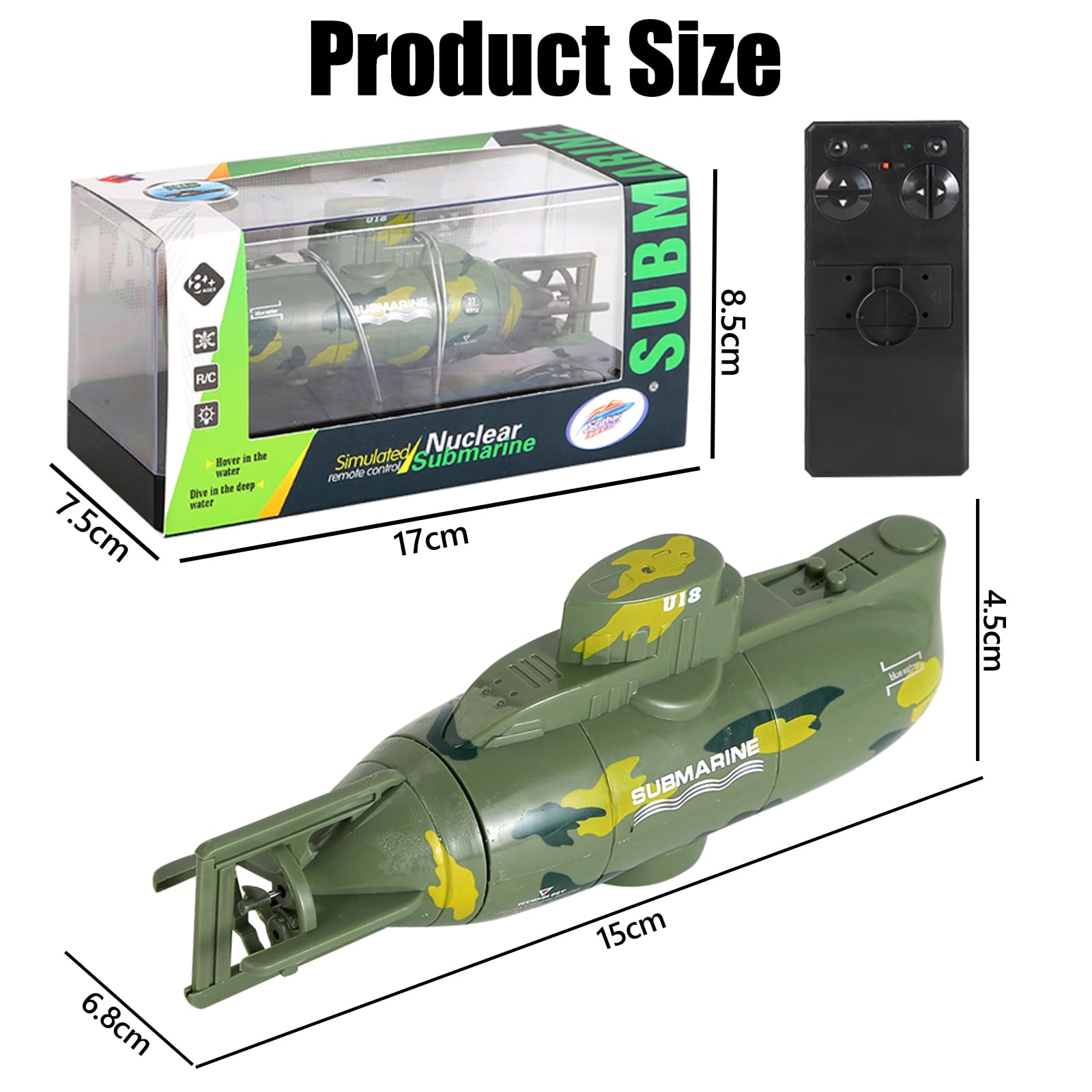 OBEST Mini RC zdalnie sterowany model łodzi podwodnej 6-kanałowy elektryczny
