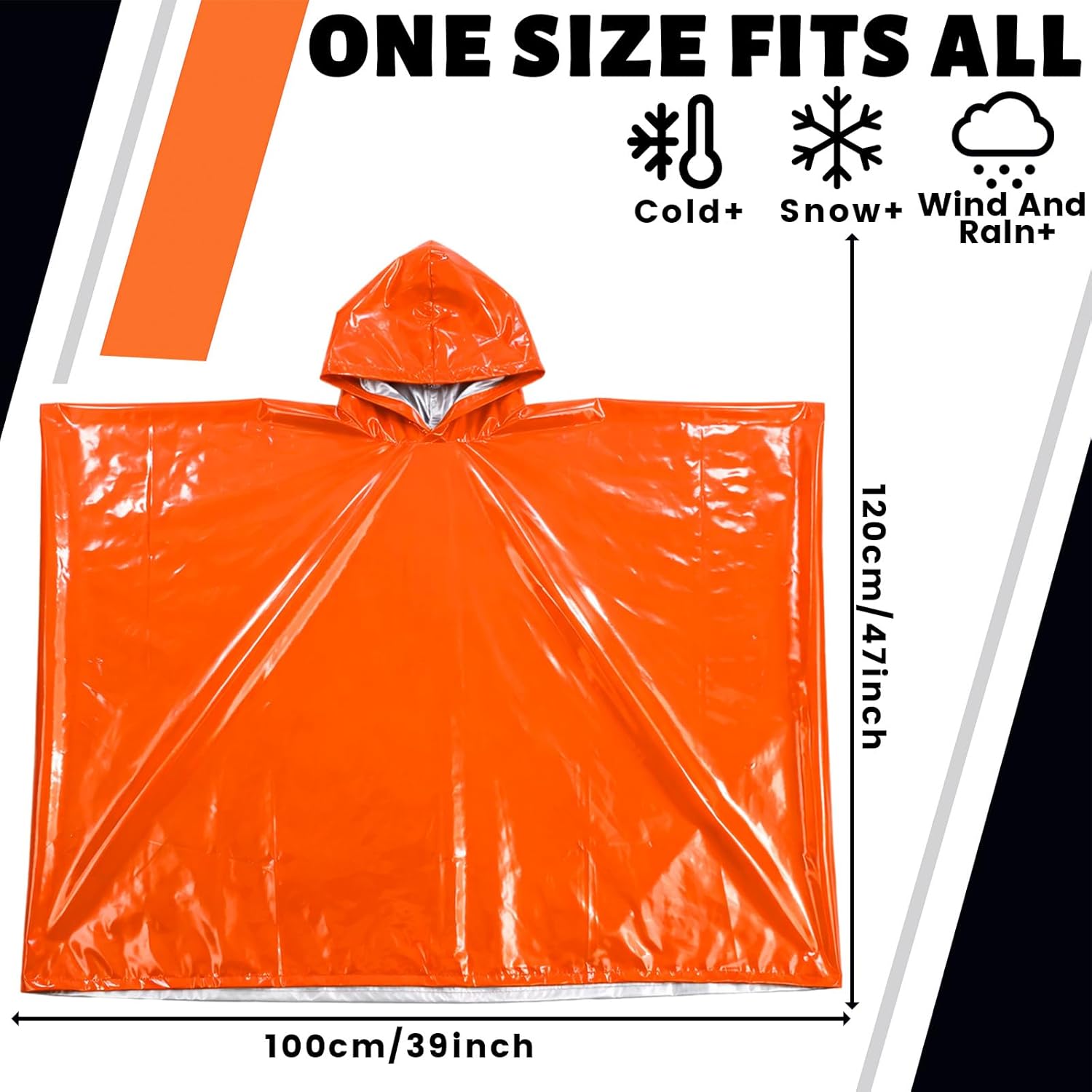 10 Pack Emergency Ponchos with Polyester Film Blanket Liner Waterproof Windproof Thermal Survival Blanket Rain Ponchos for Adult Outdoor Camping Hiking Emergencies Essential, 40 x 47 Inch