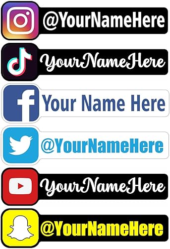 Calcomanías personalizadas de nombre de usuario de redes sociales para InstagramFacebookTiktokYouTubeTwitterSnapchat, vinilo para ventana de
