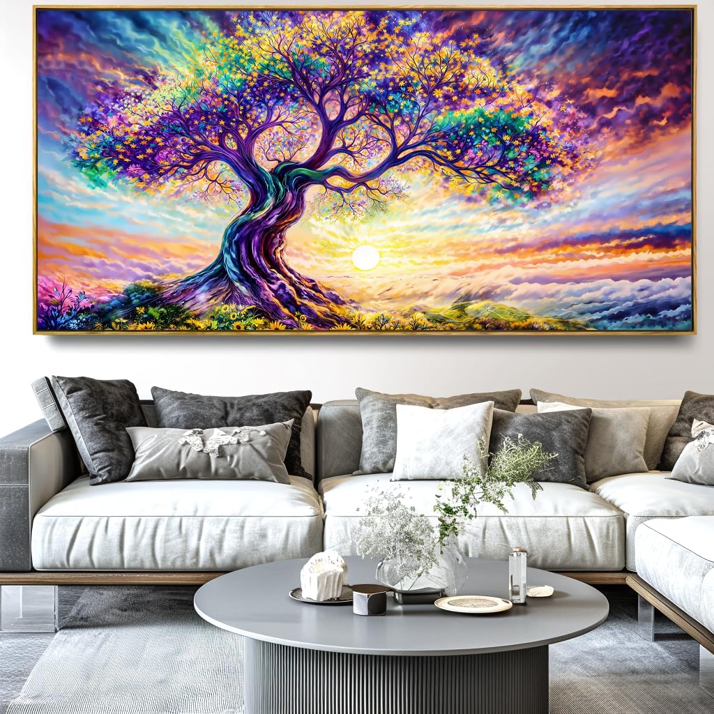 Wall Art Tree of Life Large Landscape Canvas Artwork Picture Modern Canvas Painting Artwork Canvas Prints Wall Decoration for Living Room Bedroom Office Home Wall Decor Framed Ready to Hang 30"x60"