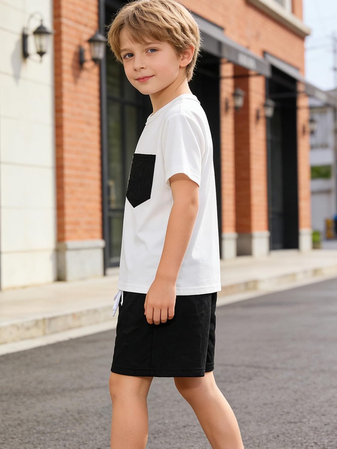 Boys Outfits Summer Short Sleeve Shirts and Elastic Waist Shorts Sets Fashion Dinosaur Print 2 Piece Clothes