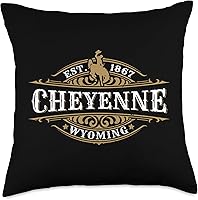 Vista 1 de KAEDAM Graphic Art: Cheyenne Wyoming Gifts Cheyenne Wyoming - Almohada de recuerdo con diseño de vaquero occidental, 18 x 18 pulgadas, multicolor
