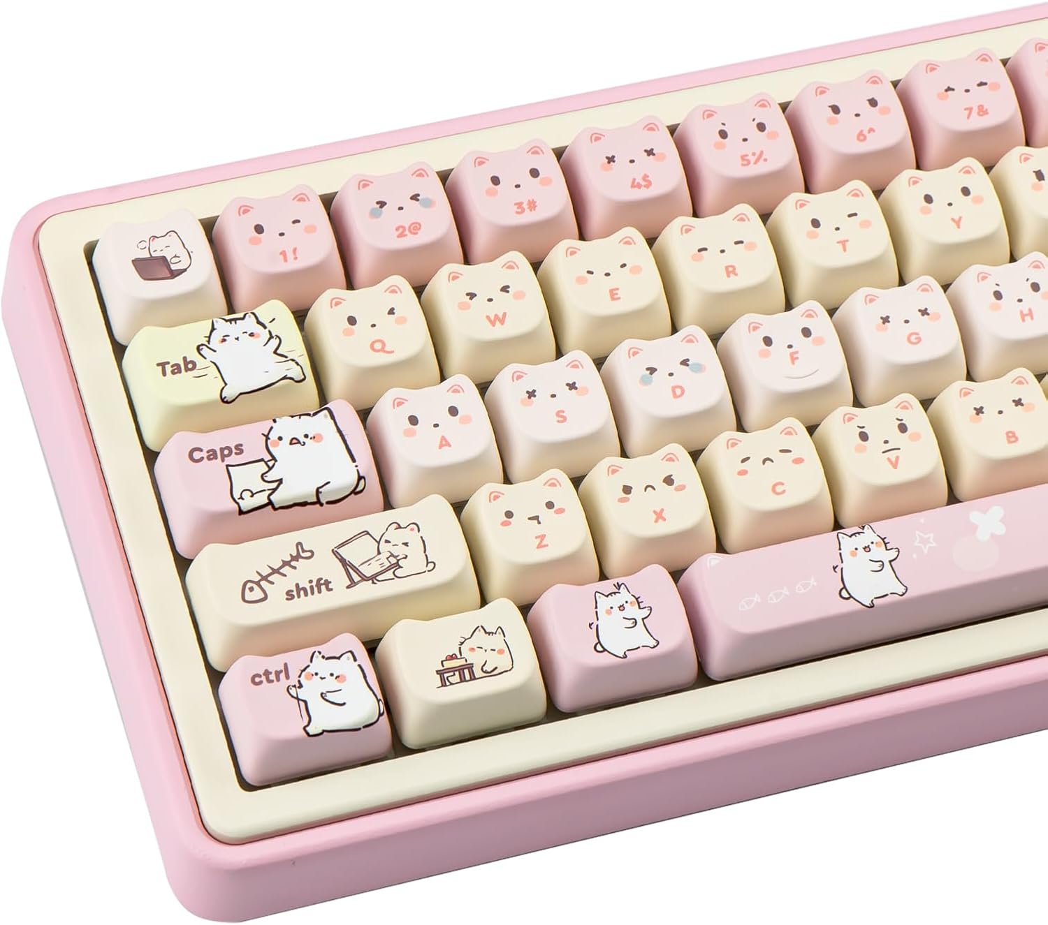 Pink Keycaps 140 Keys Dye Sub Key Cap Mao Profile Cute Cat Keycaps Custom Keyboard Key caps Set Fit for 61/64/87/104/108 Cherry Mx Switches ANSI Layout Alice Keyboard Mechanical Keyboards