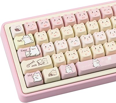 Pink Keycaps 140 Keys Dye Sub Key Cap Mao Profile Cute Cat Keycaps Custom Keyboard Key caps Set Fit for 61/64/87/104/108 Cherry Mx Switches ANSI Layout Alice Keyboard Mechanical Keyboards