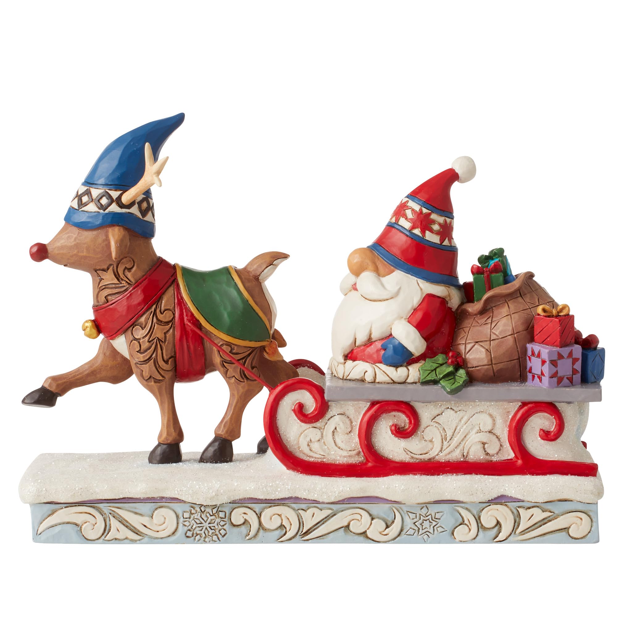 Figurine de luge avec renne tirant sur luge objet déco Noël collection Jim Shore
