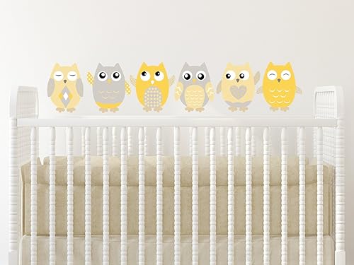 Calcomanías de pared de tela de búho, juego de 6 calcomanías de pared de búhos, naranja, gris, blanco, no tóxico, reutilizable, reposicionable,